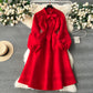 European and American high-end party dress bow tie lantern long sleeve waist big swing dress R2351