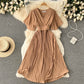 French slim fit long holiday style chiffon pleated maxi dress temperament V-neck dress R2353