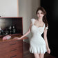 French pure desire style sexy mesh dress ruffled slim fit hip-hugging short skirt vest skirt R3630