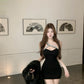 Sexy heavy diamond dress with off-shoulder high waist, slim and slim, short black dress R3674
