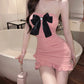 Bowknot tube top dress sweet and spicy style small waist irregular slim sexy short skirt R3632