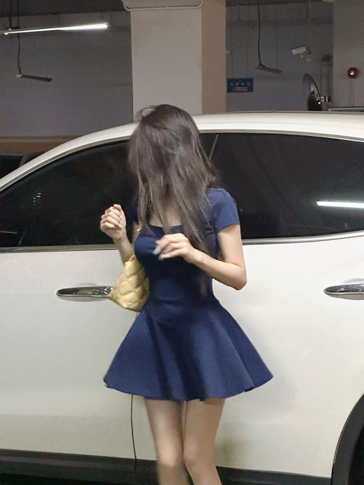 Pure desire style sexy dress summer high waist elastic slim fit solid color A-line short skirt R3671