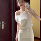 Beautiful white knitted dress gentle temperament waist hip short skirt R0803