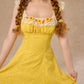 French pastoral style yellow suspender long dress lace girlish dress R5068