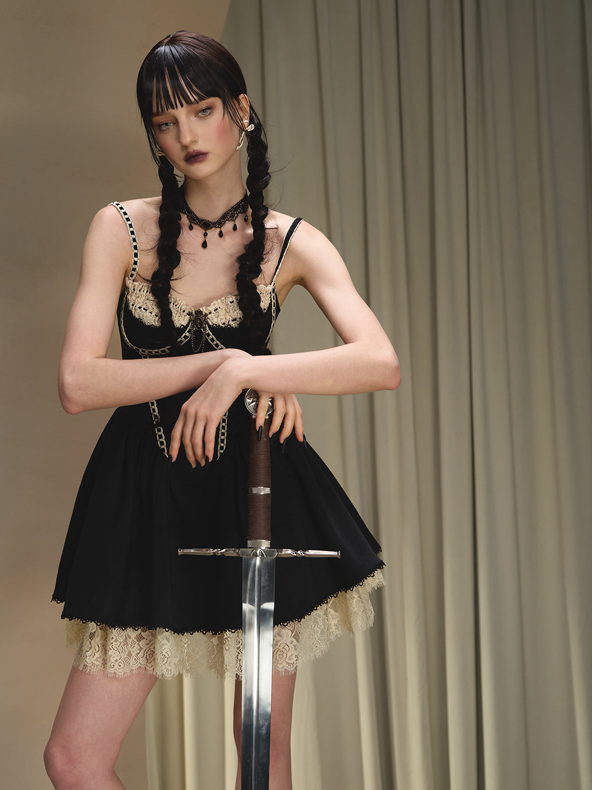 French little black dress fishbone suspender dress light dress tutu skirt R5073