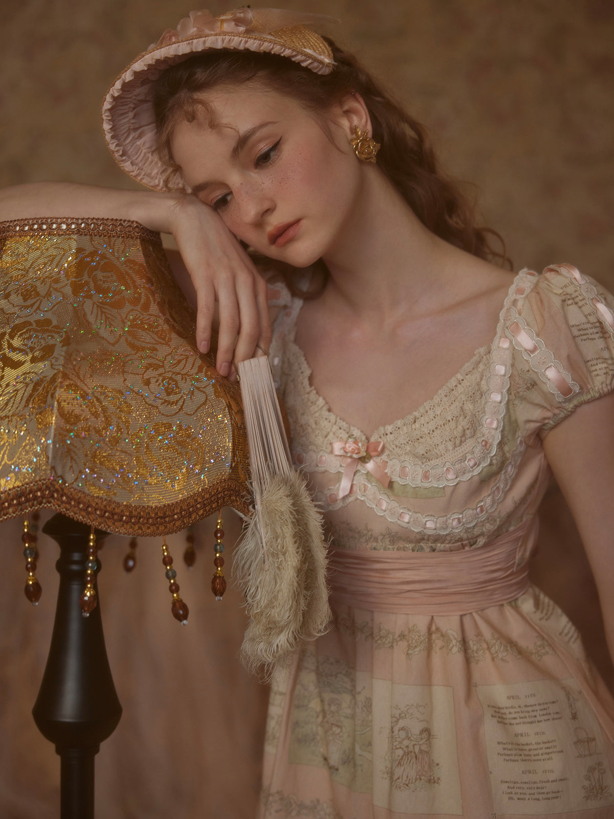 French court style empire dress printed lace dress cotton R5072