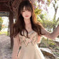 Flower suspender dress gentle and sweet style temperament waist A-line short skirt R0812