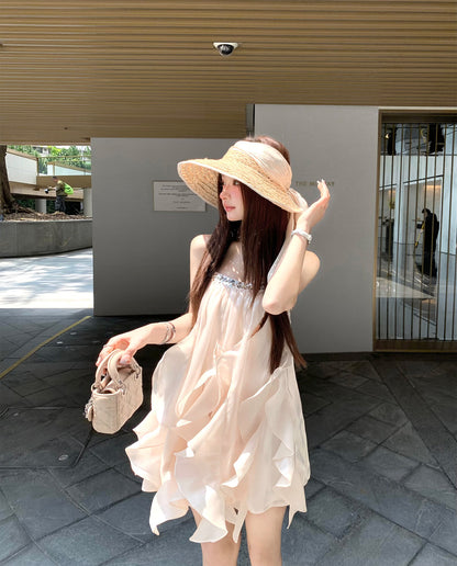 French satin sweet dress female princess summer beautiful suspender skirt R3832