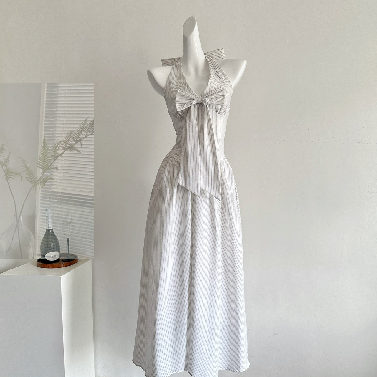 Fishbone halter neck V-neck dress Fishbone tube top R2057