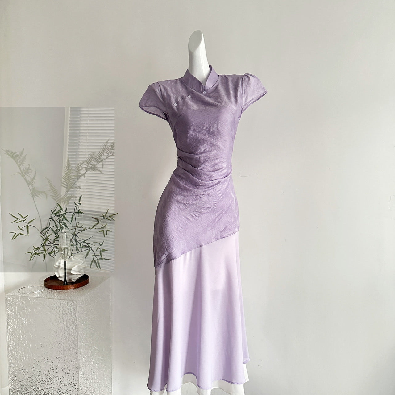 Zhiju's new Chinese style retro stand-up collar cheongsam beautiful patchwork dress R2183