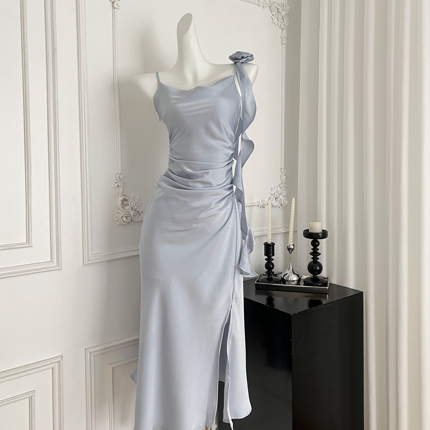 French atmosphere gentle and beautiful dress sexy acetate satin suspender dress R2184