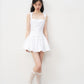 White satin retro princess dress bow waist A-line puffy skirt R5205