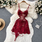 Sexy V-neck slightly transparent lace sling backless waist slimming bottoming versatile dress R2275