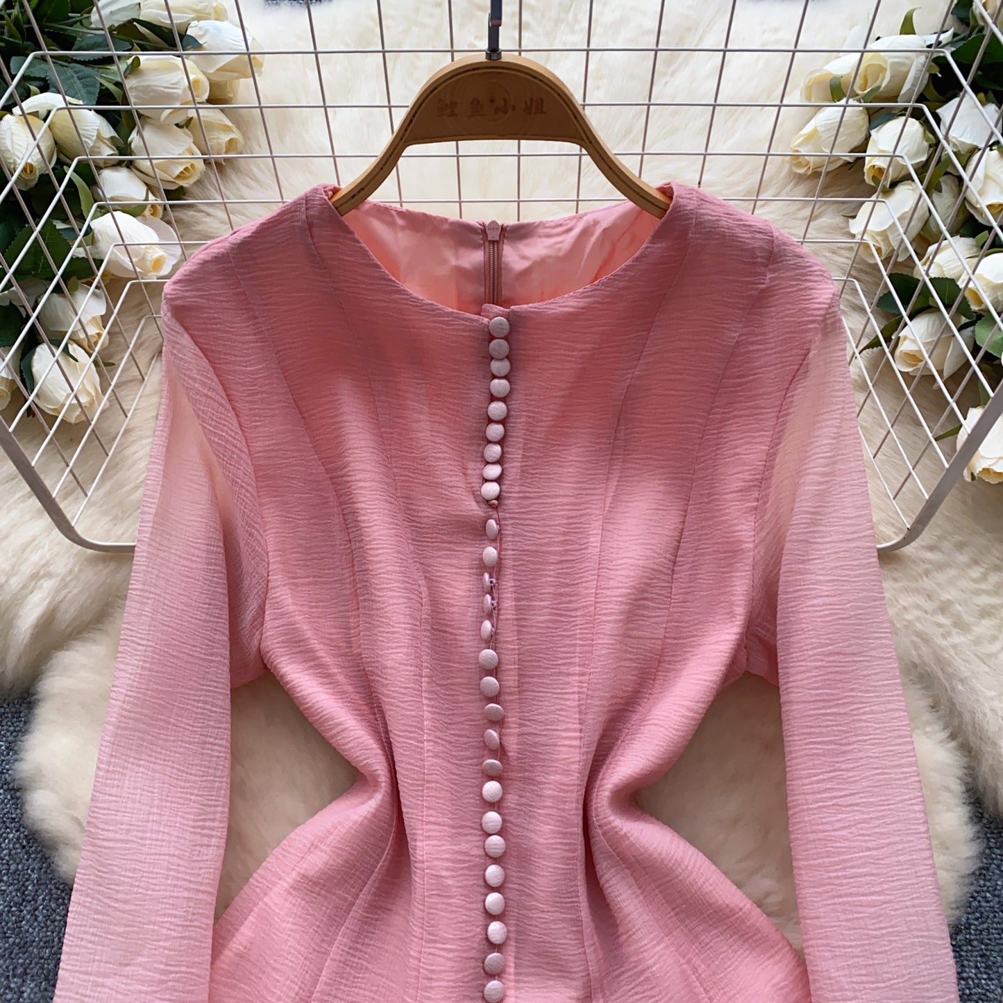 European and American style petal sleeve dress with ruffle design, unique temperament short skirt R2277