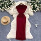 High-cold dress, temperament, pleated waist, slimming, medium-length, hip-wrapped long skirt R2279