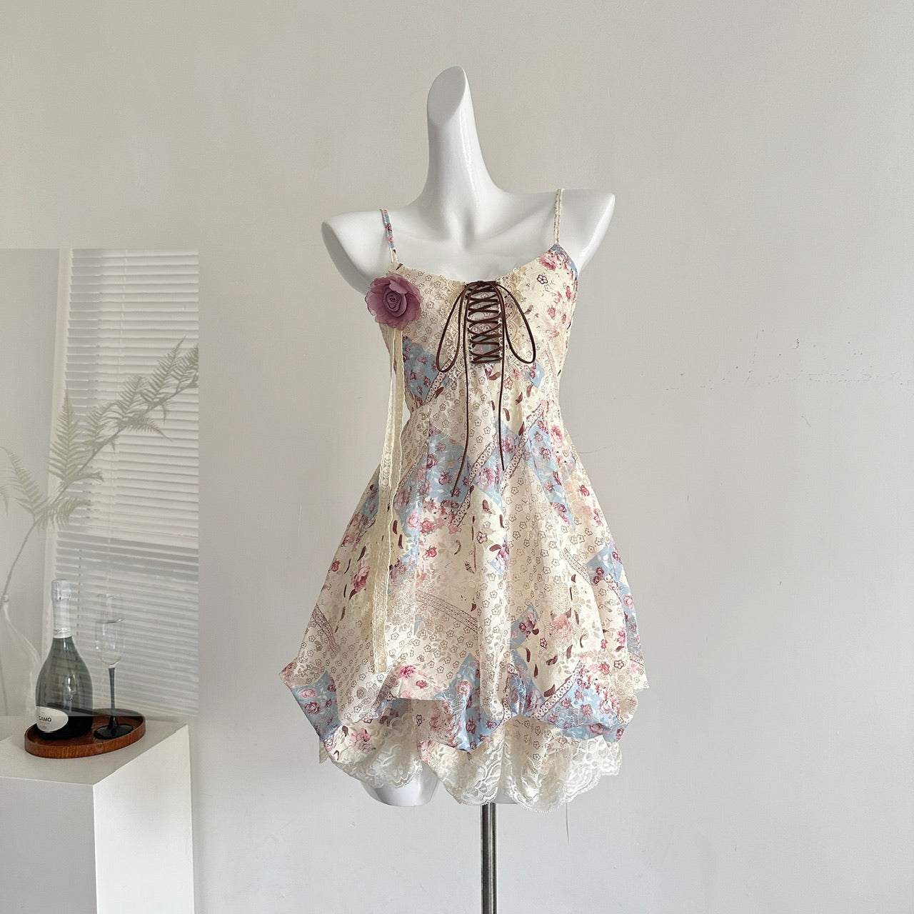 2025 new niche retro floral lace bud rose strappy suspender dress R1988