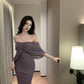 High-grade purple tube top dress, elegant and slim design, fake two-piece shawl pleated hip skirt R1485