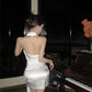 Acetate satin sexy backless halter neck white dress design slim fit temperament hip skirt R1771
