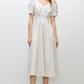Summer new solid color high waist V-neck puff sleeve waist slimming midi dress for women R3947