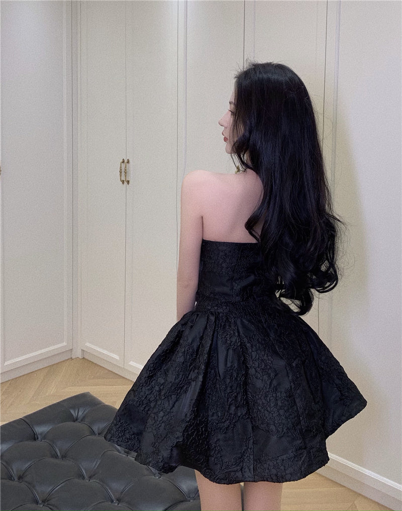 French Hepburn style high-end puffy short skirt 2025 summer new sexy tube top dress R3793