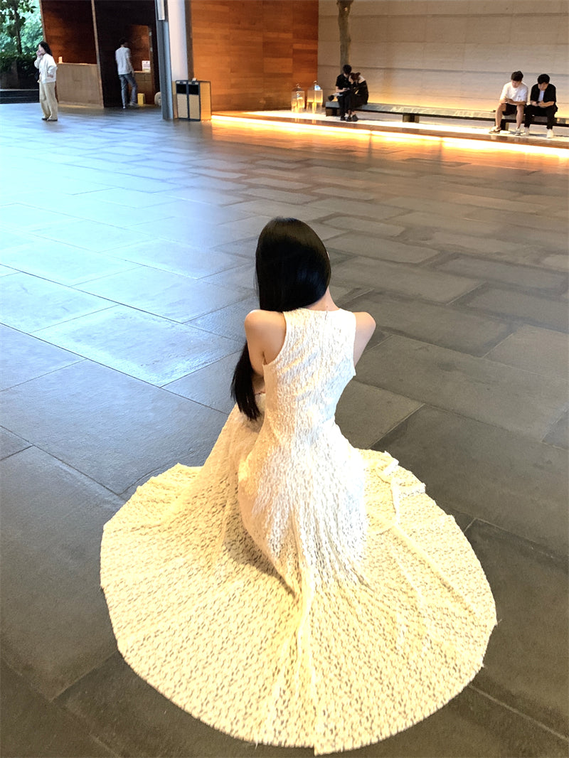 Elegant and decent skirt exquisite lace vest large swing skirt waist dress R0711