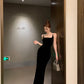 Square collar vest black velvet suspender dress 2025 temperament slim fit inner hip dress R1473