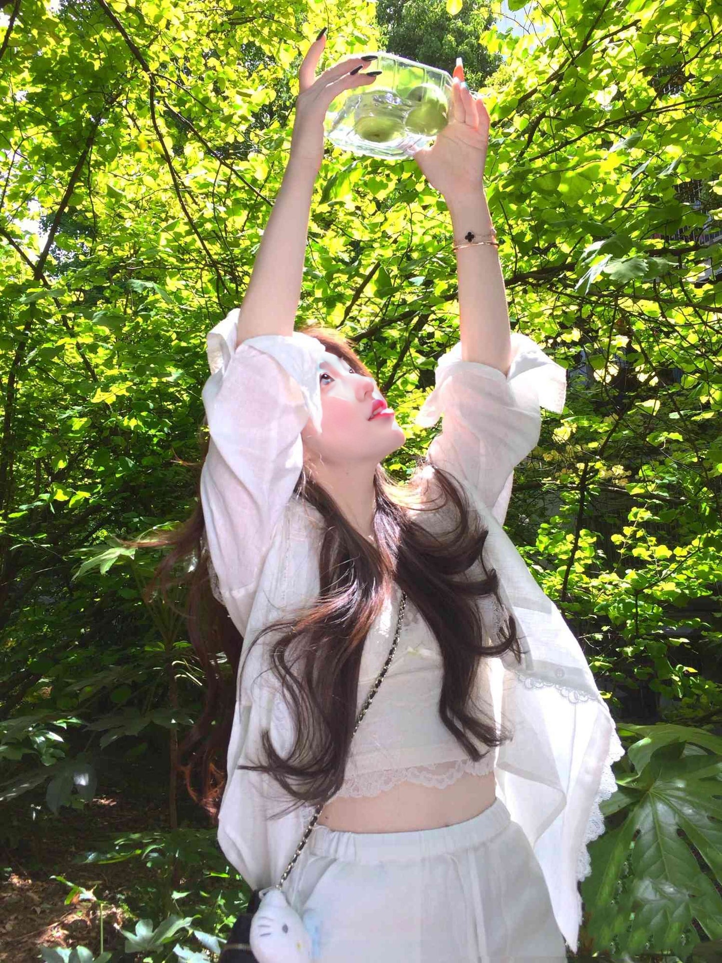 Beautiful and gentle temperament white shirt lace inner a-line skirt three-piece suit R0889