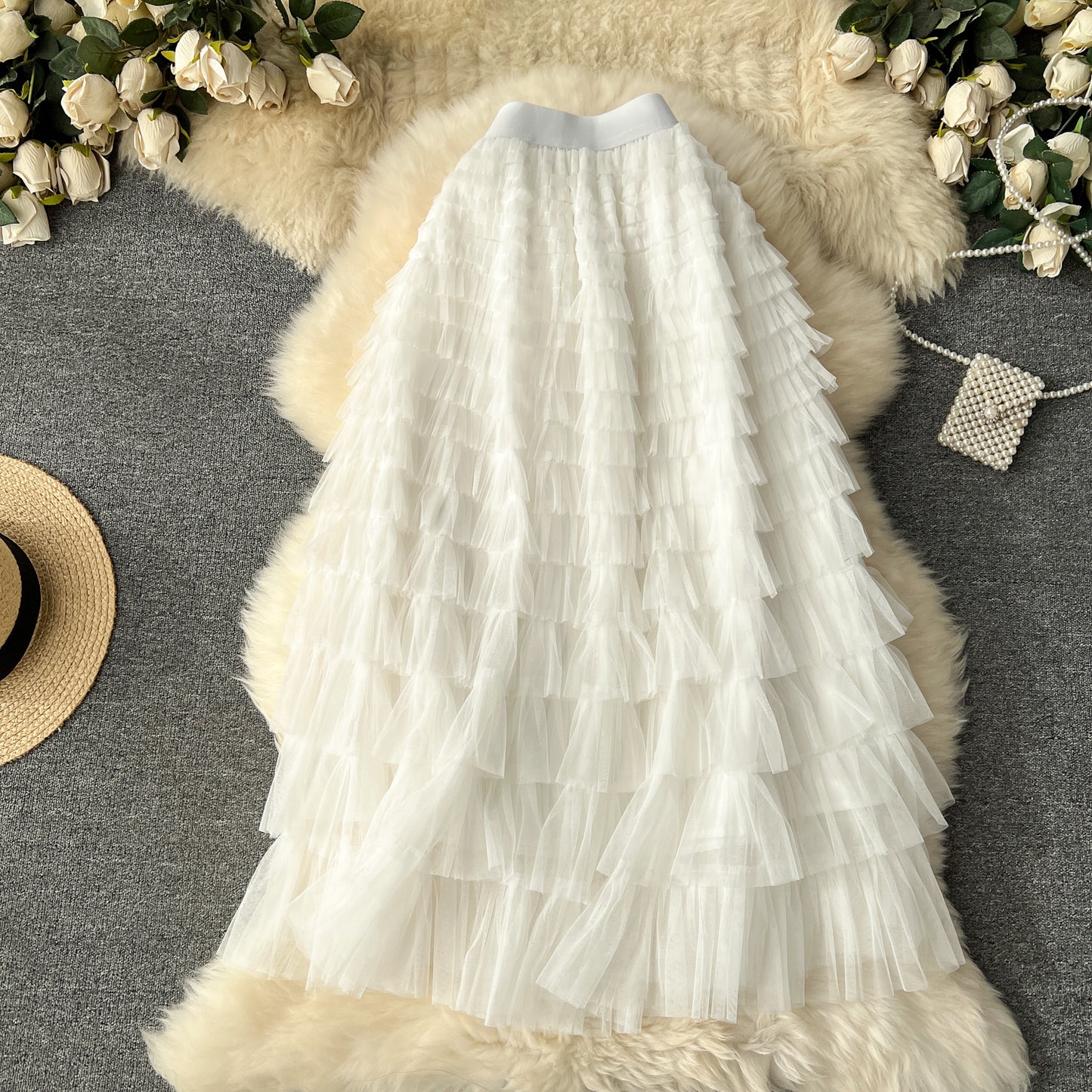 Fairy skirt high-grade mesh skirt 2025 new elastic waist slim cake skirt super fairy skirt R2201