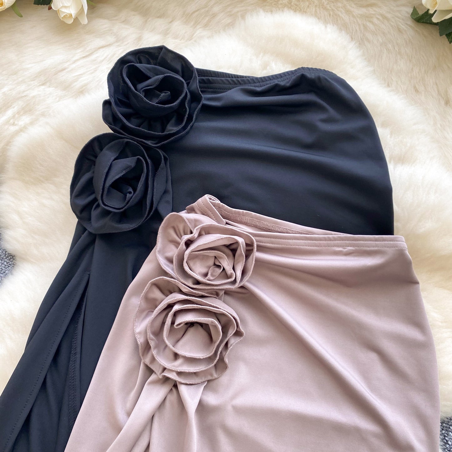 Sexy hot girl skirt design three-dimensional flowers high waist slim fit slit midi skirt R2195