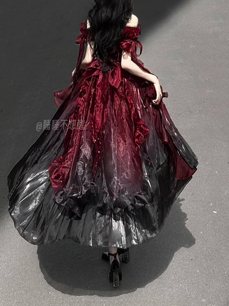 Red wedding dress lolita dress dress lolita heavy tail puffy princess skirt R1675