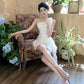 Birthday dress high-end party dress niche irregular chiffon off-shoulder dress R1806