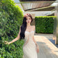Sexy white hollow suspender dress with elegant waist and slim fit R0598