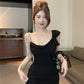 French suspender skirt women's summer petite pleated hip skirt irregular dress R3151