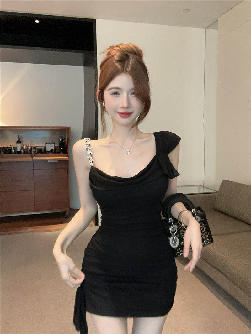 French suspender skirt women's summer petite pleated hip skirt irregular dress R3151