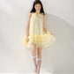Bright yellow lace-up sleeveless dress, loose multi-layered ruffled cake skirt R5170