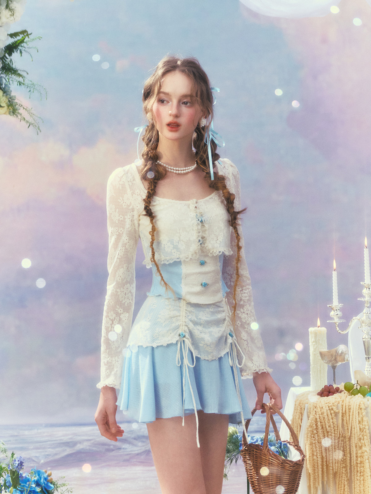 French fresh and sweet design suspender skirt cardigan three-piece homecoming dress R5164