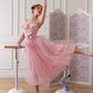 French Sweet Ballet Style Pink Fishbone Corset Mesh Skirt Set Homecoming Dress R5166