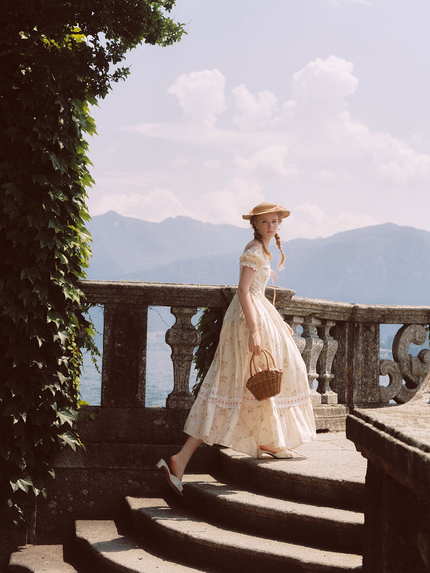 French design pastoral style printed slim fishbone corset dress homecoming dress R5163