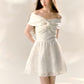 White one-shoulder dress knitted splicing sequined tutu skirt R5172