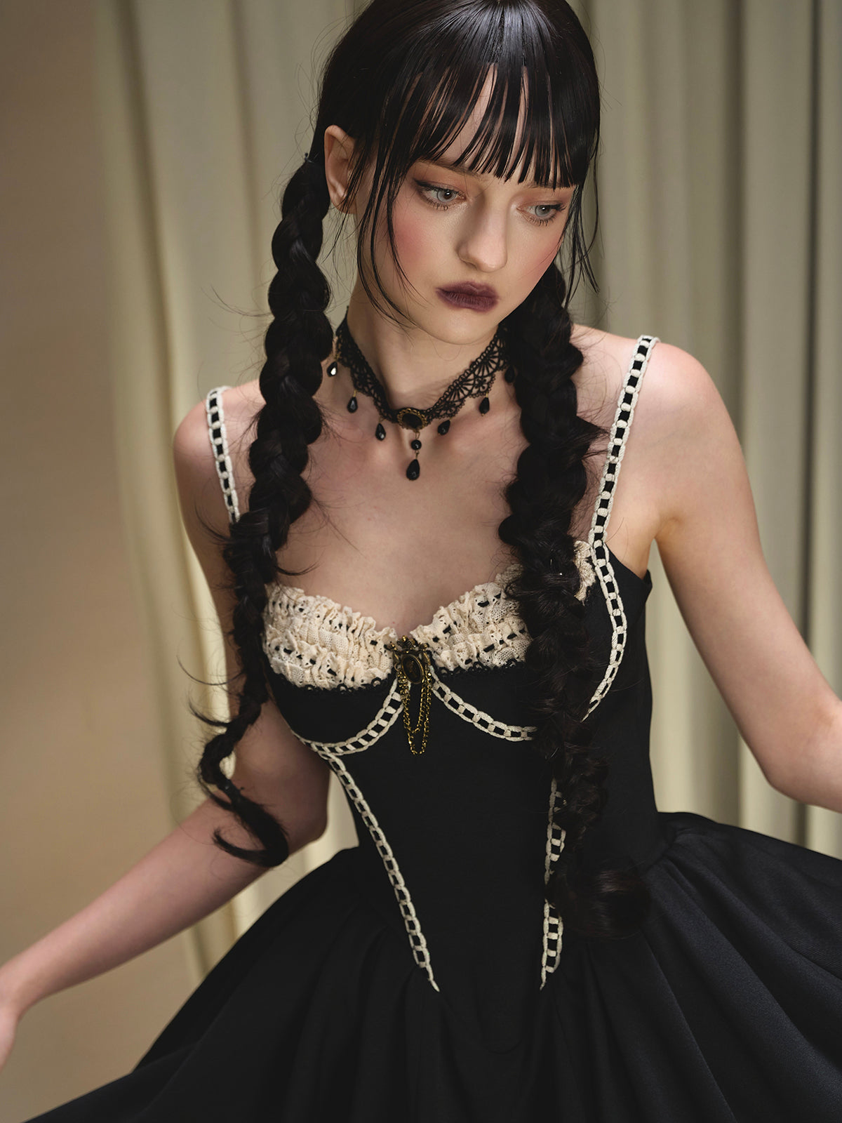 French little black dress fishbone suspender dress light dress tutu skirt R5073