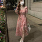 Tea break French seaside vacation chiffon floral dress 2025 new waist slit irregular long skirt R0104