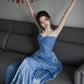 Dress blue wedding banquet high-end banquet temperament slim tube top dress R1624