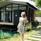 Green oil painting waist dress holiday design suspenders floral dress women summer R3909