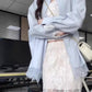 Unique beautiful blue long-sleeved shirt lace skirt two-piece suit 2025 R0860