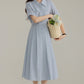 French new blue college style dress waist pleated shirt skirt R1938