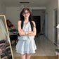 Blue halter dress gentle temperament waist a-line short skirt summer skirt R0836