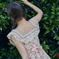French cotton pastoral lace print dress fishbone skirt square neck women R5071