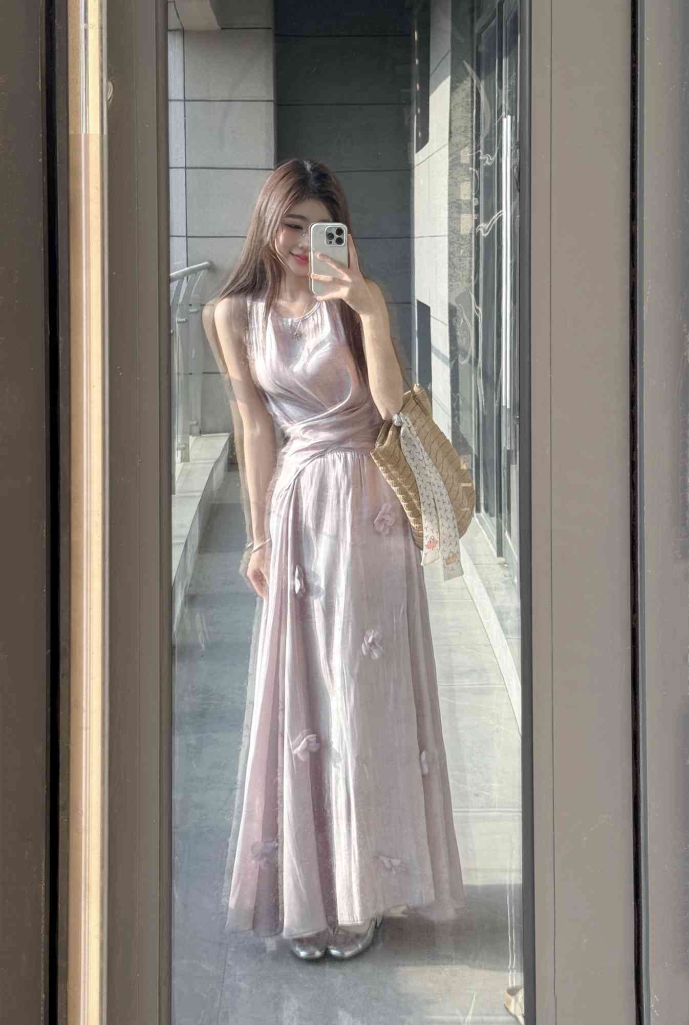 Beautiful outfit set gentle temperament purple sleeveless vest a-line skirt two-piece set R0832