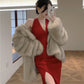 Hong Kong style retro wine red sleeveless backless slit halter neck dress beach dress R1426