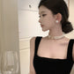 Square neck suspender dress temperament slim Hepburn style evening party black long dress R1484